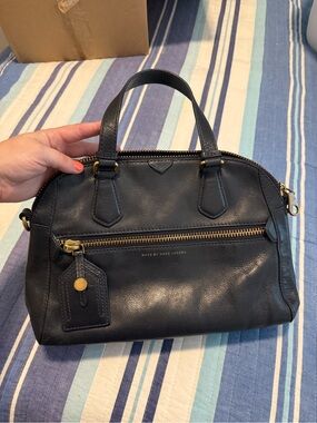Marc by Marc Jacobs Navy Leather Dome Satchel with Gold Hardware